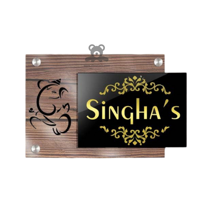 ShopTwiz Square Black Golden Letter And Design Name Plate for House and Office