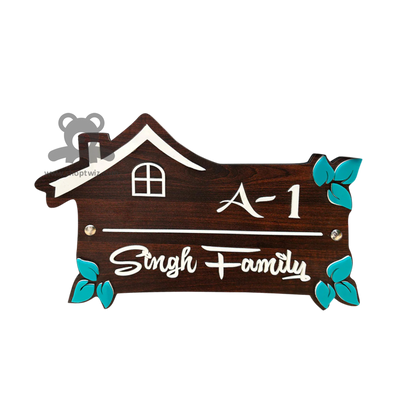 ShopTwiz Home Wood White Letter Sky Blue Design Name Plate for House and Office