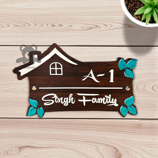 ShopTwiz Home Wood White Letter Sky Blue Design Name Plate for House and Office