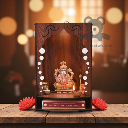 ShopTwiz Wooden Wall - Mounted Ganesh Puja Mandir - Spiritual Corporate Gift