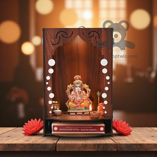 ShopTwiz Wooden Wall - Mounted Ganesh Puja Mandir - Spiritual Corporate Gift
