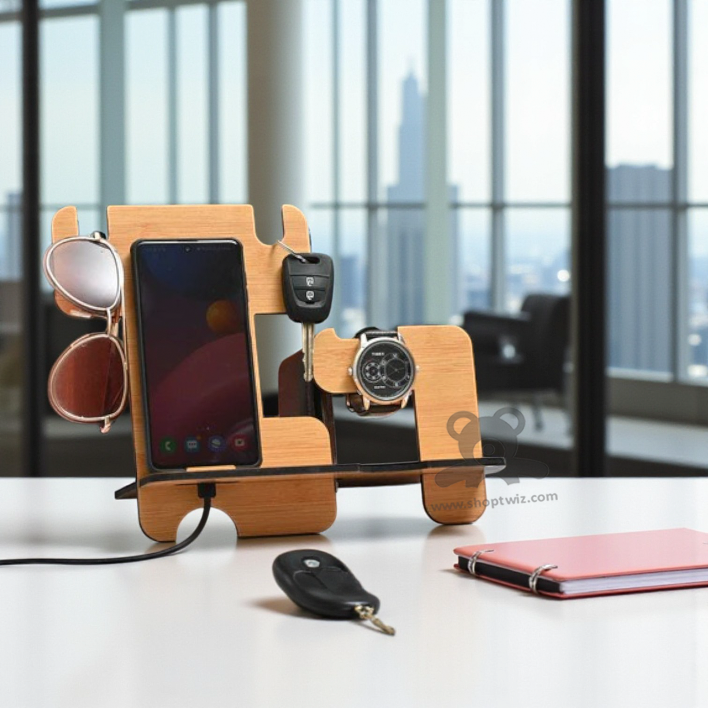 ShopTwiz Wooden Multi-Utility Docking Station- Mobile Watch, Key & Accessory Organizer Corporate Gift