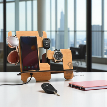 ShopTwiz Wooden Multi-Utility Docking Station- Mobile Watch, Key & Accessory Organizer Corporate Gift