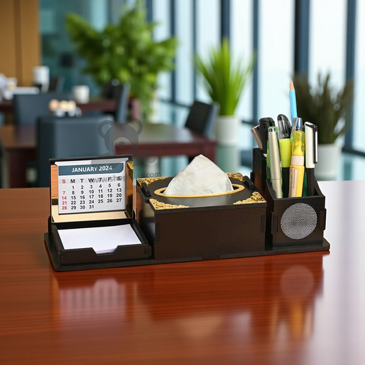 ShopTwiz Wooden Desk Organizer With Calendar Notepad & Pen Holder - Premium Corporate gift