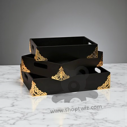 Shoptwiz Elegant Black & Gold Wooden Fruit Box - Premium Corporate Gift