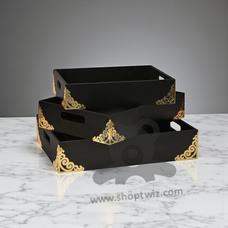 Shoptwiz Elegant Black & Gold Wooden Fruit Box - Premium Corporate Gift
