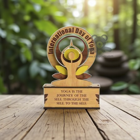 ShopTwiz International Yoga Day Wooden Trophy – Customizable Corporate Gift & Award