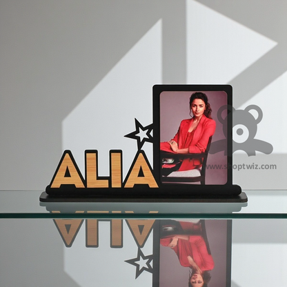 ShopTwiz Customized Wooden Name Plate With Photo Frame - Stylish Corporate & Personal Gift