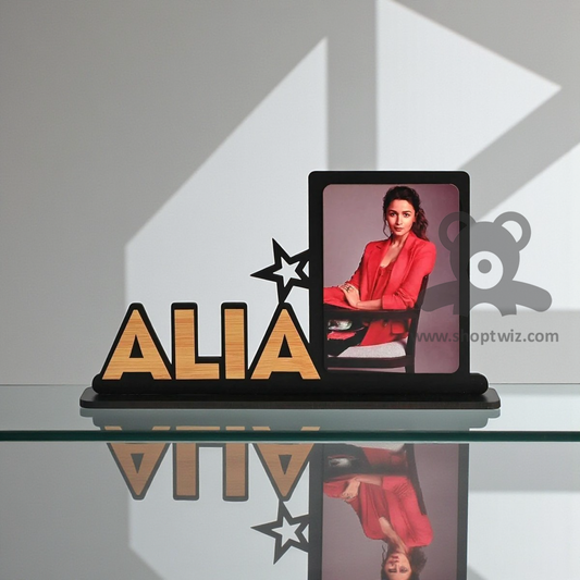 ShopTwiz Customized Wooden Name Plate With Photo Frame - Stylish Corporate & Personal Gift