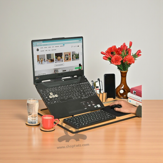 ShopTwiz Wooden Laptop Stand With Mouse Pad & Coaster Set -Premium Corporate Gift