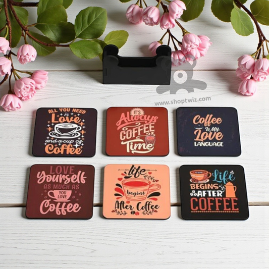 ShopTwiz Premium Coffee Quote coaster set with Stand -6 Pcs Corporate Gift