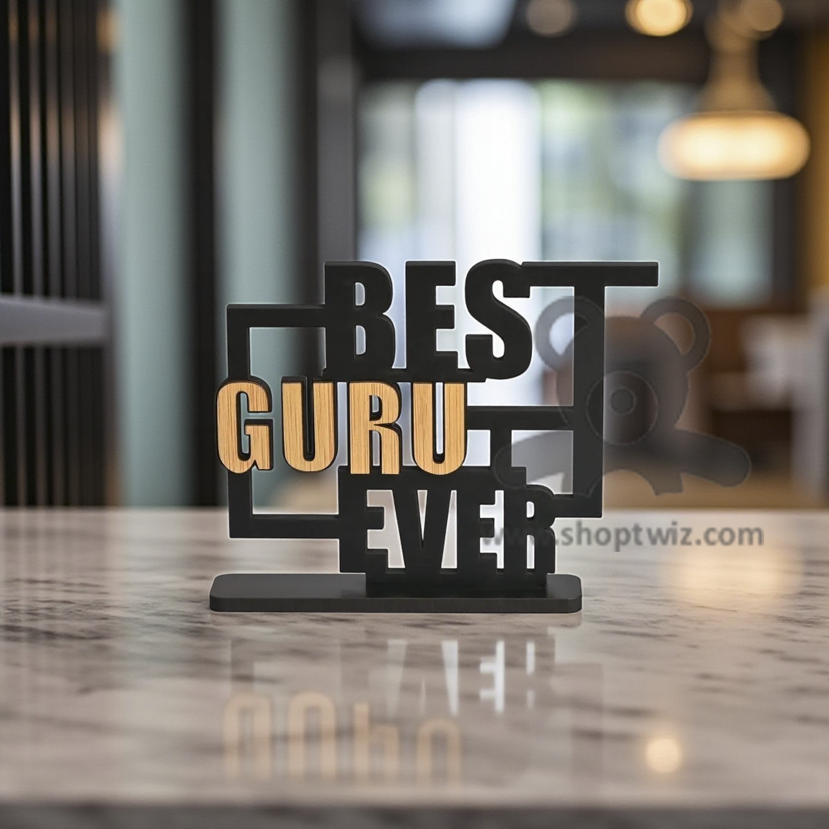 ShopTwiz Wooden Best Guru Ever Table Décor - Special Teacher's Day Corporate Gift