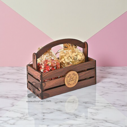 ShopTwiz Wooden Corporate Gift Basket with Handle – Customizable Logo & Premium Packaging
