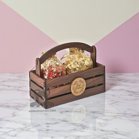 ShopTwiz Wooden Corporate Gift Basket with Handle – Customizable Logo & Premium Packaging