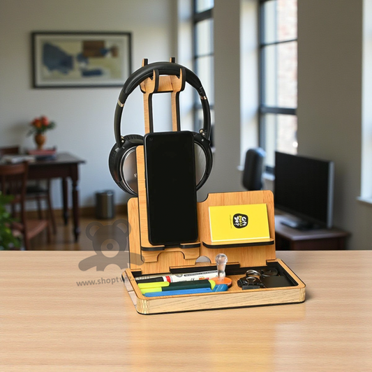 ShopTwiz Wooden Multi- Functional Desk Organizer With Mobile & Headphone Stand Corporate Gift