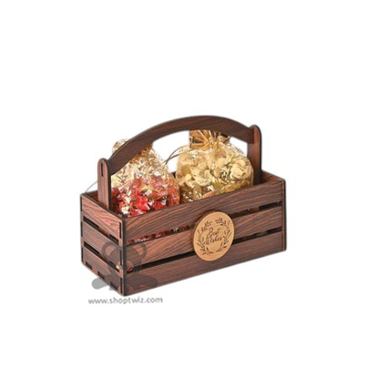 ShopTwiz Wooden Corporate Gift Basket with Handle – Customizable Logo & Premium Packaging