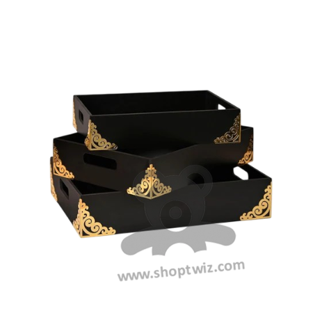 Shoptwiz Elegant Black & Gold Wooden Fruit Box - Premium Corporate Gift