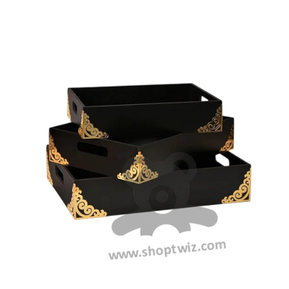 Shoptwiz Elegant Black & Gold Wooden Fruit Box - Premium Corporate Gift