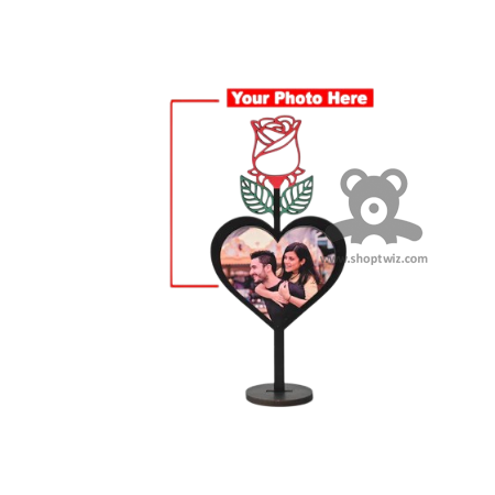 ShopTwiz Customized Heart Shaped Wooden Photo Frame With Rose Design- Romantic Corporate & Personal Gift
