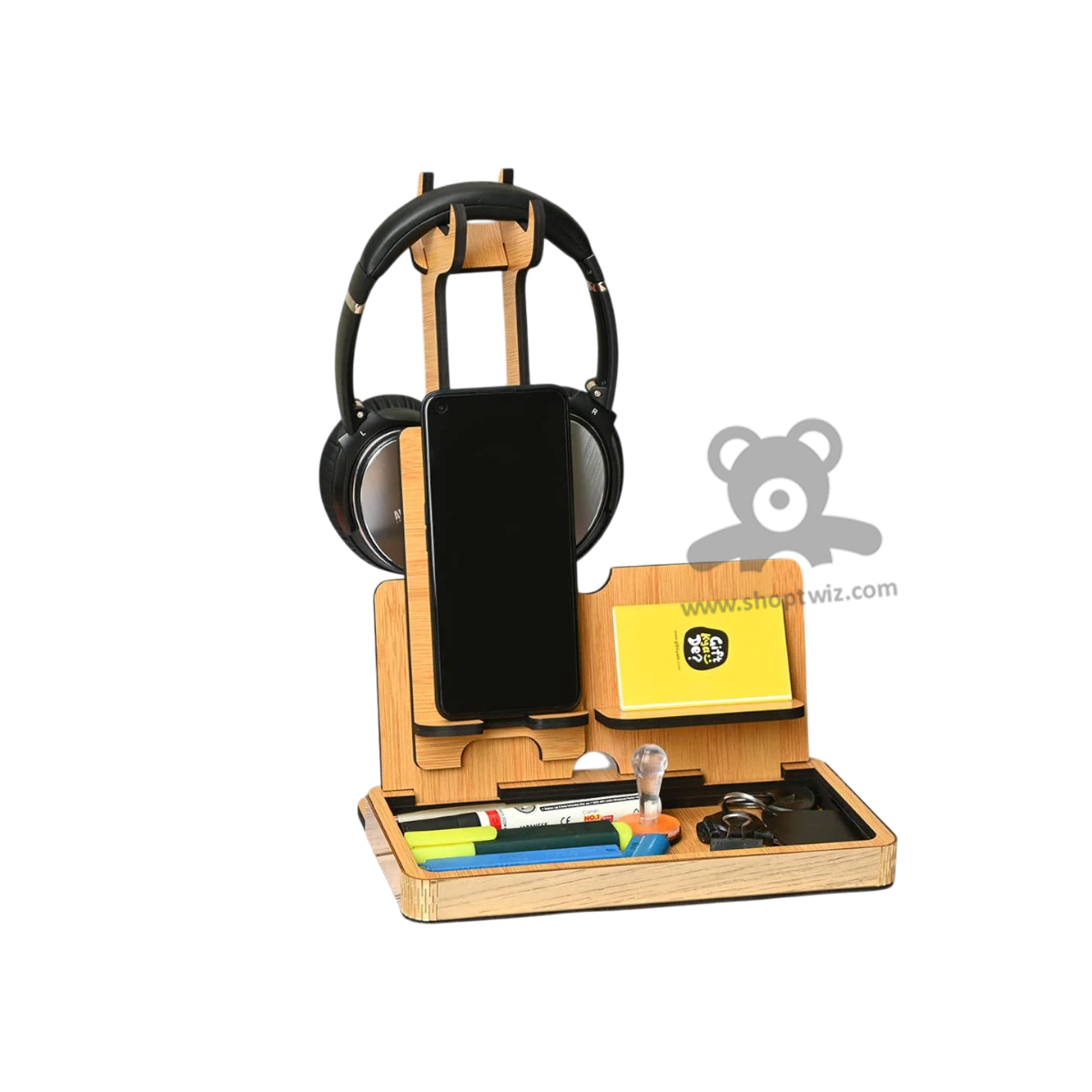 ShopTwiz Wooden Multi- Functional Desk Organizer With Mobile & Headphone Stand Corporate Gift
