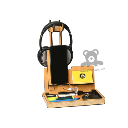 ShopTwiz Wooden Multi- Functional Desk Organizer With Mobile & Headphone Stand Corporate Gift