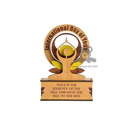 ShopTwiz International Yoga Day Wooden Trophy – Customizable Corporate Gift & Award