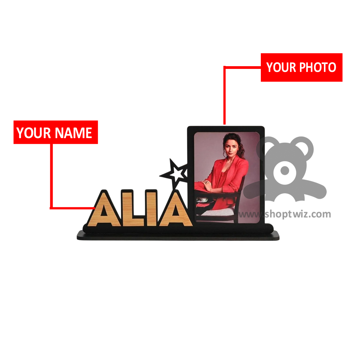 ShopTwiz Customized Wooden Name Plate With Photo Frame - Stylish Corporate & Personal Gift