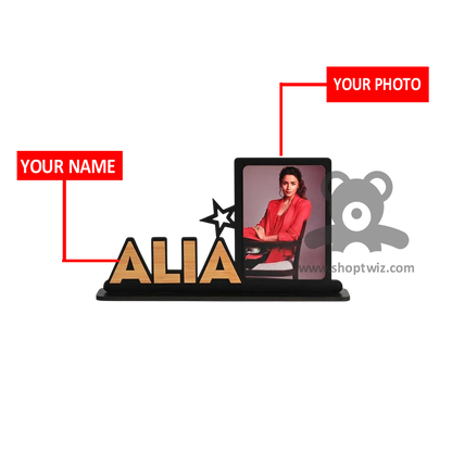 ShopTwiz Customized Wooden Name Plate With Photo Frame - Stylish Corporate & Personal Gift