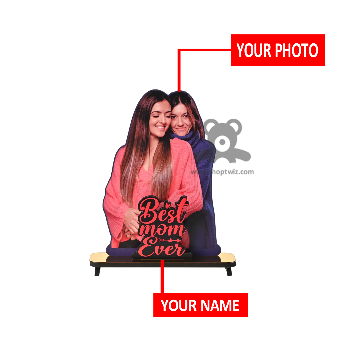 ShopTwiz Customized Heart Shaped Wooden Best Mom Ever Photo Stand - Special Mother's Day Gift