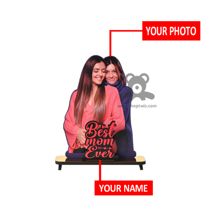 ShopTwiz Customized Heart Shaped Wooden Best Mom Ever Photo Stand - Special Mother's Day Gift