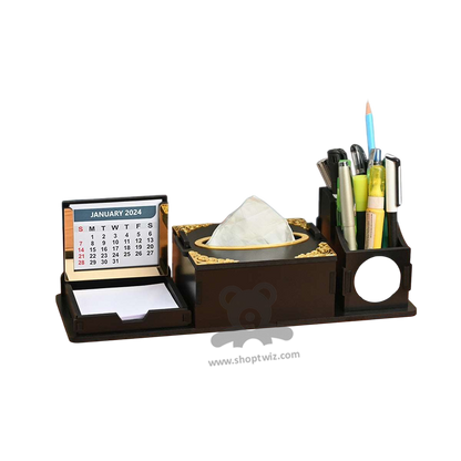 ShopTwiz Wooden Desk Organizer With Calendar Notepad & Pen Holder - Premium Corporate gift