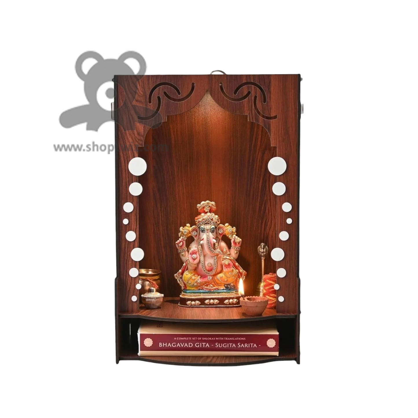 ShopTwiz Wooden Wall - Mounted Ganesh Puja Mandir - Spiritual Corporate Gift