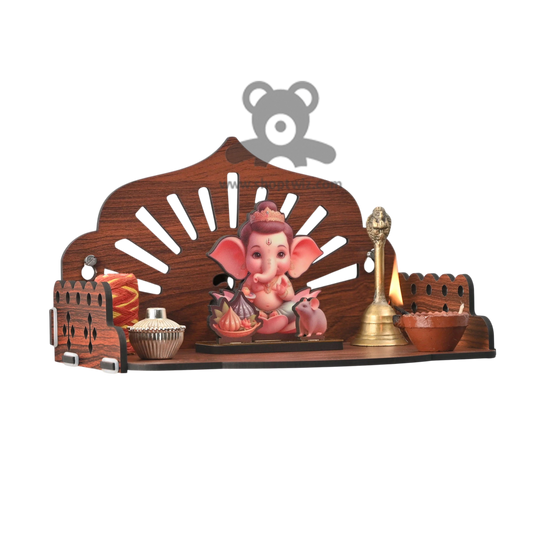 ShopTwiz Wooden Ganesh Puja Stand With Accessories - Spiritual Corporate Gift