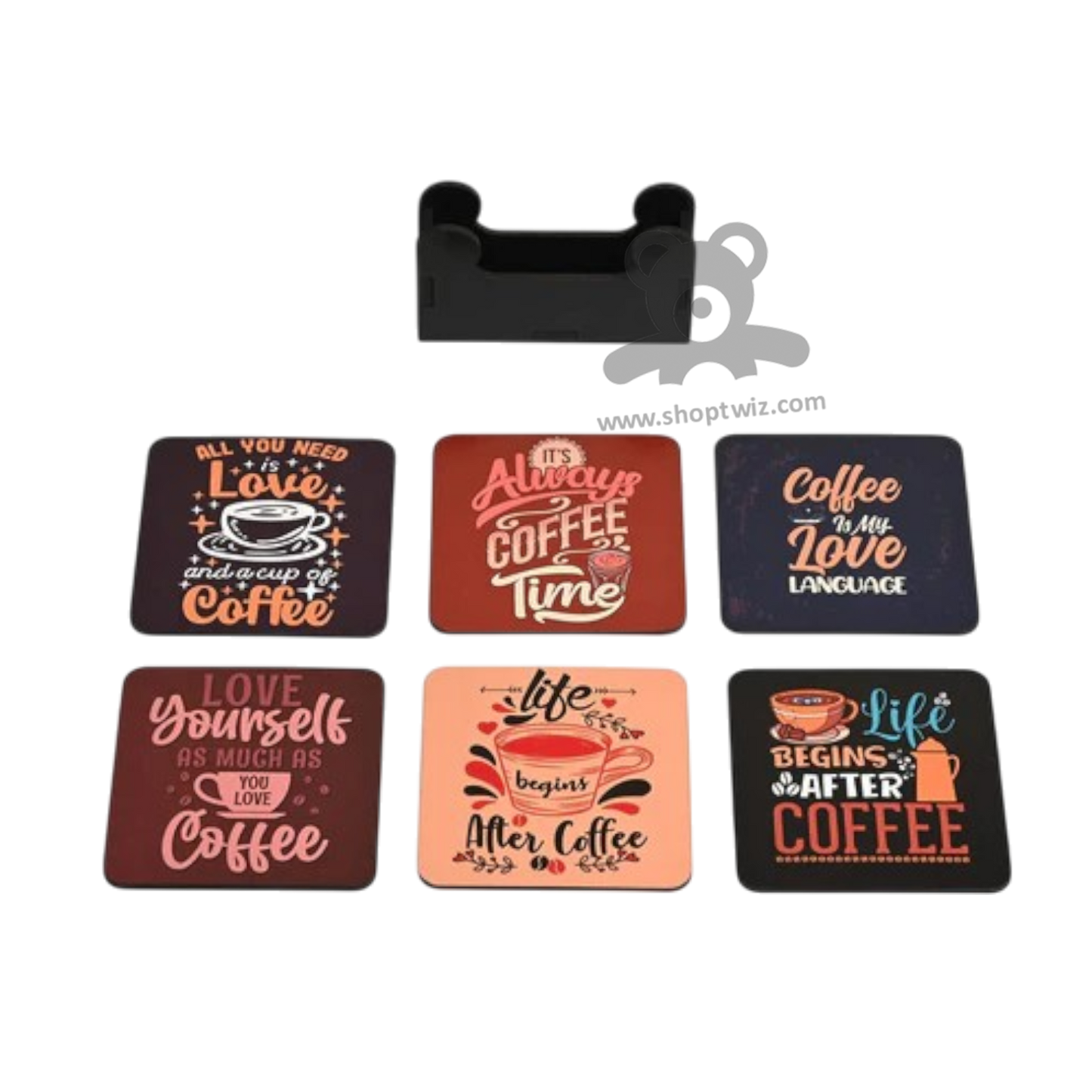 ShopTwiz Premium Coffee Quote coaster set with Stand -6 Pcs Corporate Gift