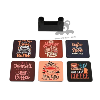 ShopTwiz Premium Coffee Quote coaster set with Stand -6 Pcs Corporate Gift