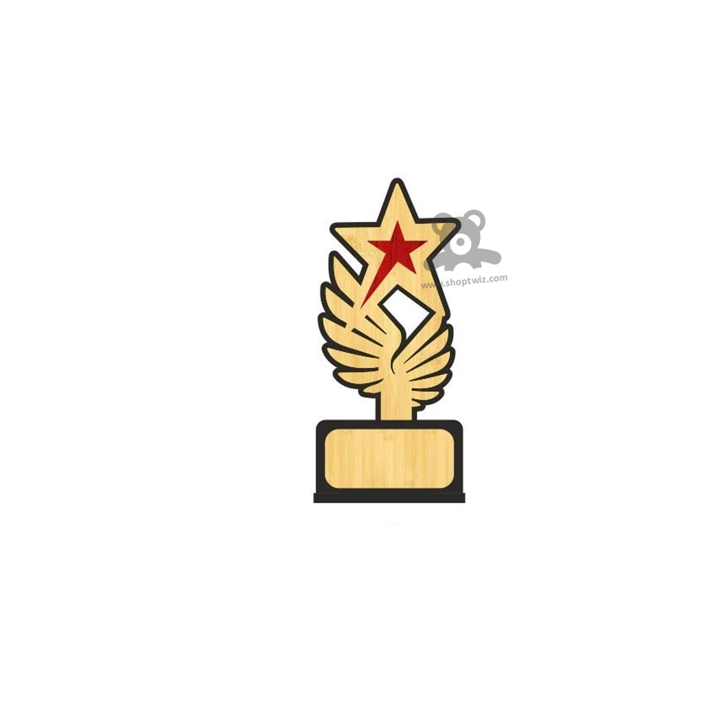 ShopTwiz Premium Wooden Star Trophy With Feather Design-Corporate Gift & Award