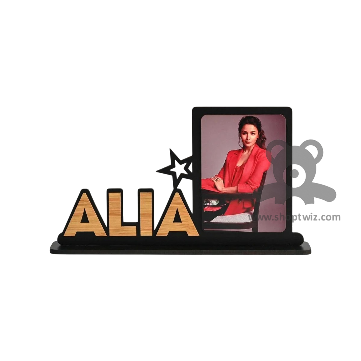 ShopTwiz Customized Wooden Name Plate With Photo Frame - Stylish Corporate & Personal Gift