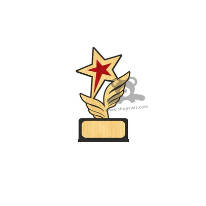 ShopTwiz Wooden Star Trophy With Wing Design - Premium Corporate Award & Gift