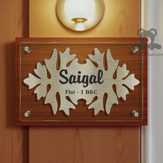 ShopTwiz Rectangle Wood Transparent Acrylic Golden Design Black Letter Name Plate for House and Office