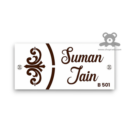 ShopTwiz Rectangle Wood White Acrylic Name Plate for House and Office