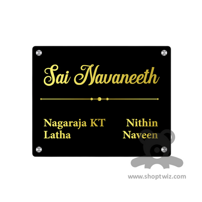 ShopTwiz Square Black Acrylic And Golden Letter Name Plate for House and Office