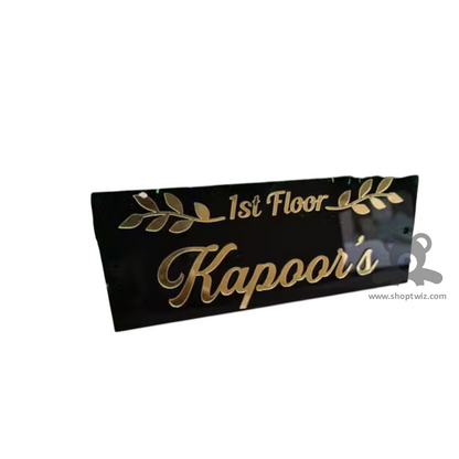 ShopTwiz Rectangle Black Golden Letter Design Name Plate for House and Office