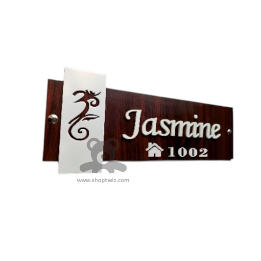 ShopTwiz Rectangle Wood And White Letter Om Name Plate for House and Office