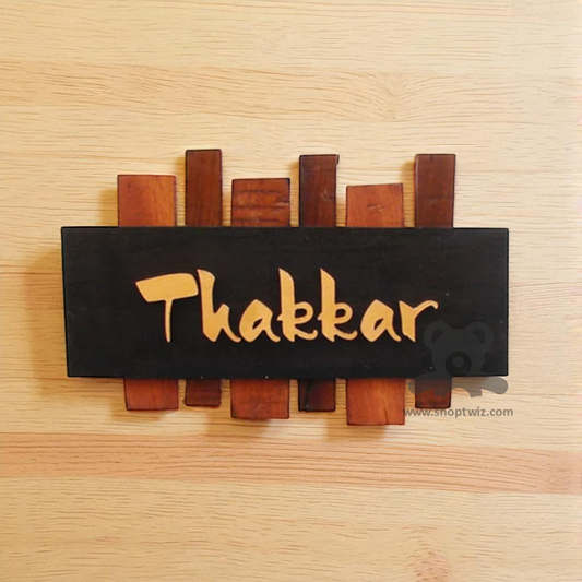 ShopTwiz Rectangle Wood Golden Letter Name Plate for House and Office