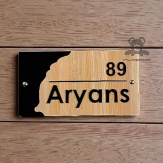 ShopTwiz Rectangle Black And Wood Design Name Plate for House and Office