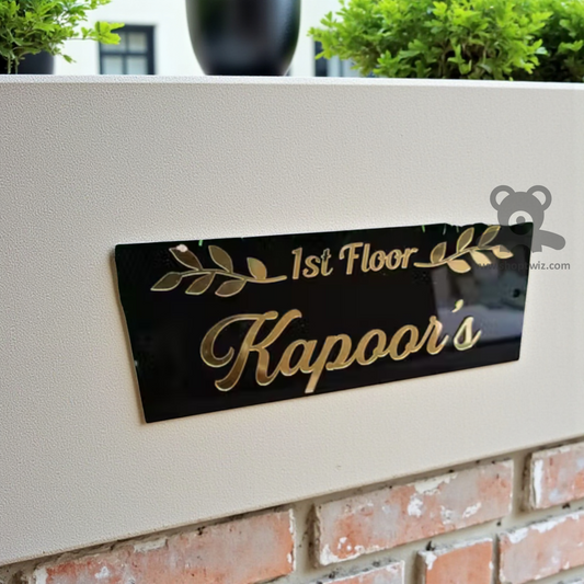 ShopTwiz Rectangle Black Golden Letter Design Name Plate for House and Office