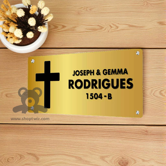 ShopTwiz Rectangle Golden Acrylic Black Letter Jesus Name Plate for House and Office