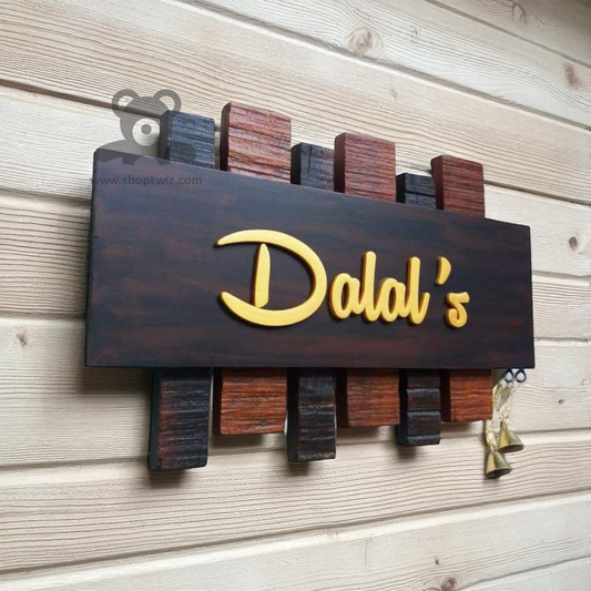 ShopTwiz Wood Stick Golden Letter Name Plate for House and Office