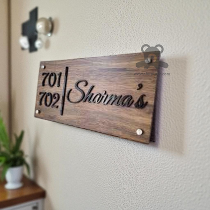 ShopTwiz Rectangle Wood Black Letter Name Plate for House and Office