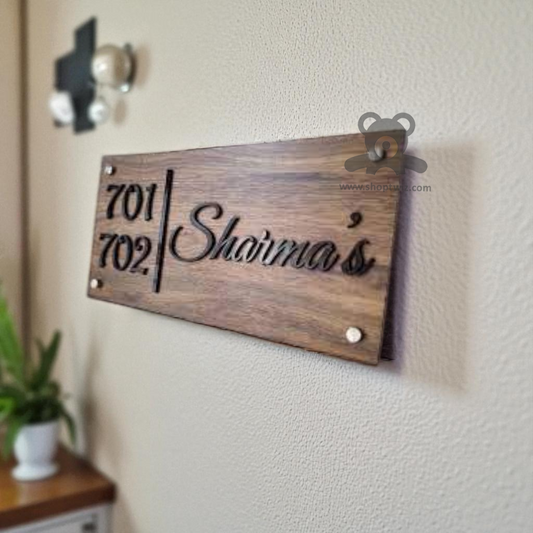 ShopTwiz Rectangle Wood Black Letter Name Plate for House and Office